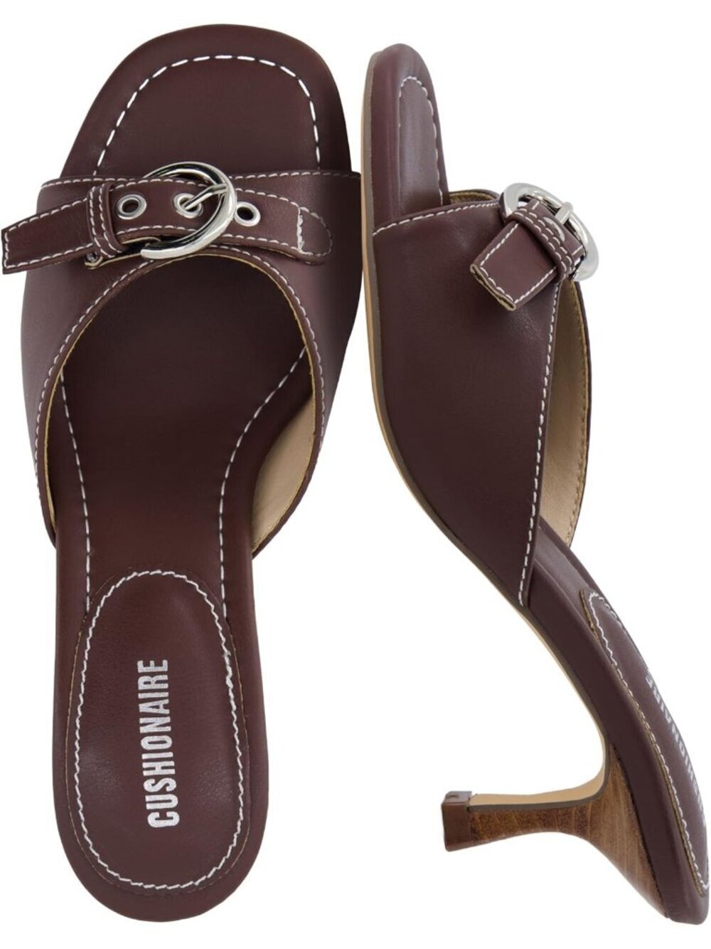 CUSHIONAIRE Women's Elegant Chocolate Buckle Heeled Comfortable Mule Sandals